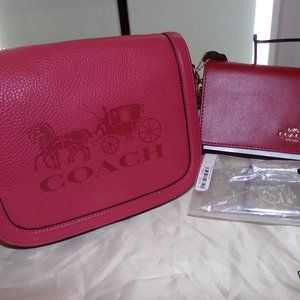 COACH NWT Mauve Saddle Bag W/Horse & Carriage Motif & NWT Tri-fold Wallet